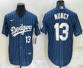 Men's Los Angeles Dodgers #13 Max Muncy Number White Navy Blue Pinstripe Stitched MLB Cool Base Nike Jersey