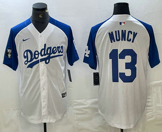 Men's Los Angeles Dodgers #13 Max Muncy White Blue Fashion Stitched Cool Base Limited Jersey 11