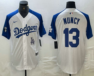 Men's Los Angeles Dodgers #13 Max Muncy White Blue Fashion Stitched Cool Base Limited Jersey 12