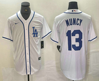 Men's Los Angeles Dodgers #13 Max Muncy White Cool Base Stitched Baseball Jersey 01