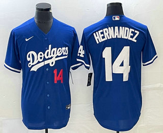 Men's Los Angeles Dodgers #14 Enrique Hernandez Number Blue Stitched Cool Base Nike Jersey