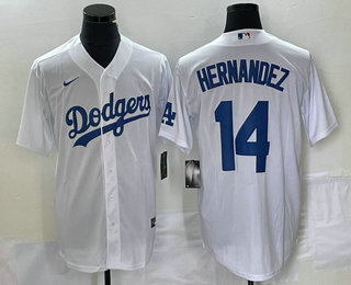 Men's Los Angeles Dodgers #14 Enrique Hernandez White Stitched Cool Base Nike Jersey