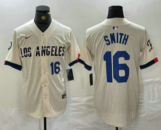 Men's Los Angeles Dodgers #16 Will Smith Number Cream 2024 City Connect Limited Stitched Jersey 01