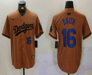 Men's Los Angeles Dodgers #16 Will Smith Number Olive Cool Base Limited Stitched Jersey 001