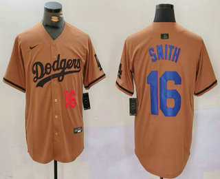 Men's Los Angeles Dodgers #16 Will Smith Number Olive Cool Base Limited Stitched Jersey