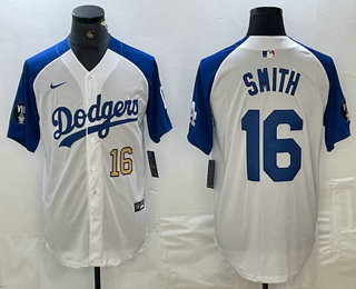 Men's Los Angeles Dodgers #16 Will Smith Number White Blue Fashion Stitched Cool Base Limited Jersey 11