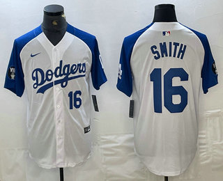 Men's Los Angeles Dodgers #16 Will Smith Number White Blue Fashion Stitched Cool Base Limited Jersey 12