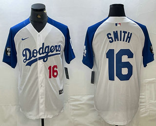 Men's Los Angeles Dodgers #16 Will Smith Number White Blue Fashion Stitched Cool Base Limited Jersey 13