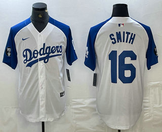 Men's Los Angeles Dodgers #16 Will Smith White Blue Fashion Stitched Cool Base Limited Jersey 11