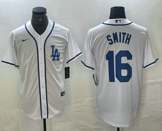 Men's Los Angeles Dodgers #16 Will Smith White Cool Base Stitched Baseball Jersey 01