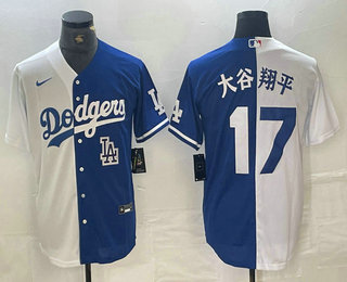 Men's Los Angeles Dodgers #17 Shohei Ohtani  White Blue Two Tone Stitched Baseball Jersey 13