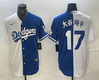 Men's Los Angeles Dodgers #17 Shohei Ohtani  White Blue Two Tone Stitched Baseball Jersey 14