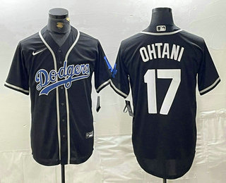 Men's Los Angeles Dodgers #17 Shohei Ohtani Black Blue Stitched Cool Base Nike Jersey