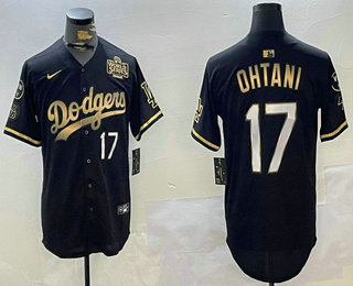 Men's Los Angeles Dodgers #17 Shohei Ohtani Black Gold 2024 World Series Vin  Kobe Patch Limited Stitched Jersey