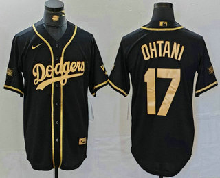 Men's Los Angeles Dodgers #17 Shohei Ohtani Black Gold World Series Champions Cool Base Stitched Jersey