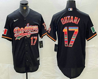 Men's Los Angeles Dodgers #17 Shohei Ohtani Black Rainbow Mexico Cool Base Stitched Jersey