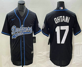 Men's Los Angeles Dodgers #17 Shohei Ohtani Black With Patch Cool Base Stitched Baseball Jersey