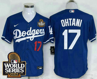 Men's Los Angeles Dodgers #17 Shohei Ohtani Blue 2024 World Series Limited Stitched Jersey