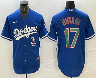 Men's Los Angeles Dodgers #17 Shohei Ohtani Blue Green Stitched Cool Base Nike Jersey 01