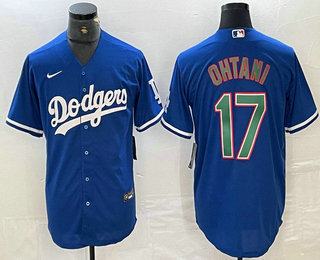 Men's Los Angeles Dodgers #17 Shohei Ohtani Blue Green Stitched Cool Base Nike Jersey 02