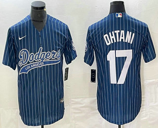 Men's Los Angeles Dodgers #17 Shohei Ohtani Blue Pinstripe Cool Base Stitched Baseball Jersey