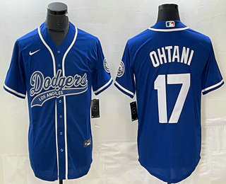 Men's Los Angeles Dodgers #17 Shohei Ohtani Blue With Patch Cool Base Stitched Baseball Jersey