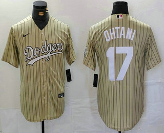 Men's Los Angeles Dodgers #17 Shohei Ohtani Cream Pinstripe Cool Base Stitched Jersey