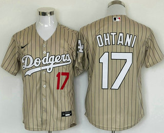 Men's Los Angeles Dodgers #17 Shohei Ohtani Cream Stripes Cool Base Jersey