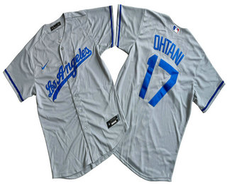 Men's Los Angeles Dodgers #17 Shohei Ohtani Gray With Los Cool Base Jersey