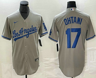 Men's Los Angeles Dodgers #17 Shohei Ohtani Grey With Los Stitched MLB Cool Base Nike Jersey