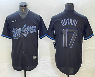 Men's Los Angeles Dodgers #17 Shohei Ohtani Lights Out Black Fashion Stitched Cool Base Nike Jersey 01