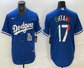 Men's Los Angeles Dodgers #17 Shohei Ohtani Mexico Blue Cool Base Stitched Jersey 11