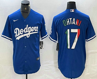 Men's Los Angeles Dodgers #17 Shohei Ohtani Mexico Blue Cool Base Stitched Jersey 12