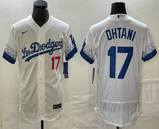 Men's Los Angeles Dodgers #17 Shohei Ohtani Name White 2022 City Connect Flex Base Stitched Jersey