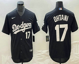 Men's Los Angeles Dodgers #17 Shohei Ohtani Number Black Turn Back The Clock Stitched Cool Base Jersey 11