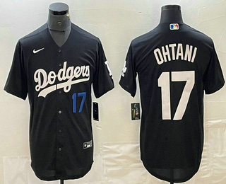 Men's Los Angeles Dodgers #17 Shohei Ohtani Number Black Turn Back The Clock Stitched Cool Base Jersey 12