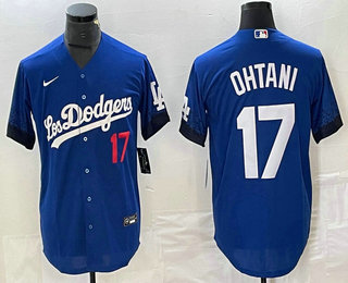 Men's Los Angeles Dodgers #17 Shohei Ohtani Number Blue 2021 City Connect Cool Base Stitched Jersey