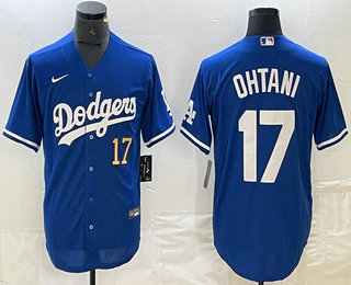 Men's Los Angeles Dodgers #17 Shohei Ohtani Number Blue Stitched Cool Base Nike Jersey 02