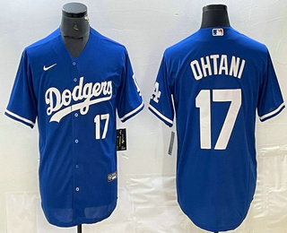 Men's Los Angeles Dodgers #17 Shohei Ohtani Number Blue Stitched Cool Base Nike Jersey 03