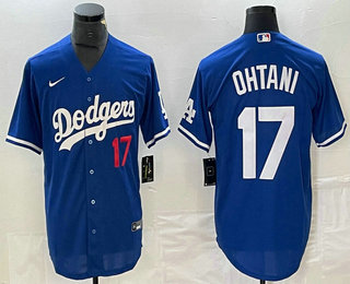 Men's Los Angeles Dodgers #17 Shohei Ohtani Number Blue Stitched Cool Base Nike Jersey