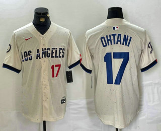 Men's Los Angeles Dodgers #17 Shohei Ohtani Number Cream Blue 2024 City Connect Limited Stitched Jersey