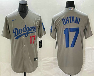 Men's Los Angeles Dodgers #17 Shohei Ohtani Number Grey Cool Base Stitched Jersey