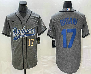 Men's Los Angeles Dodgers #17 Shohei Ohtani Number Grey Gridiron Cool Base Stitched Baseball Jersey