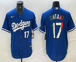 Men's Los Angeles Dodgers #17 Shohei Ohtani Number Mexico Blue Cool Base Stitched Jersey 11