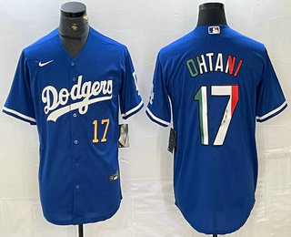 Men's Los Angeles Dodgers #17 Shohei Ohtani Number Mexico Blue Cool Base Stitched Jersey 12