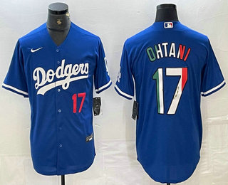 Men's Los Angeles Dodgers #17 Shohei Ohtani Number Mexico Blue Cool Base Stitched Jersey 13