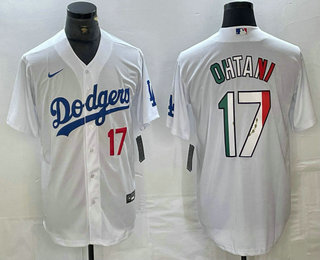 Men's Los Angeles Dodgers #17 Shohei Ohtani Number Mexico White Cool Base Stitched Jersey 11