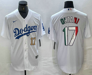 Men's Los Angeles Dodgers #17 Shohei Ohtani Number Mexico White Cool Base Stitched Jersey 12