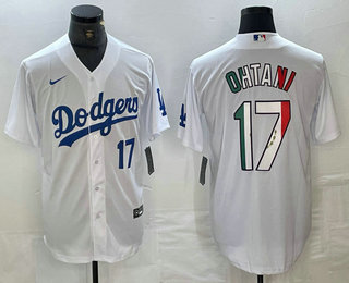 Men's Los Angeles Dodgers #17 Shohei Ohtani Number Mexico White Cool Base Stitched Jersey 13