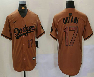 Men's Los Angeles Dodgers #17 Shohei Ohtani Number Olive Cool Base Limited Stitched Jersey 01